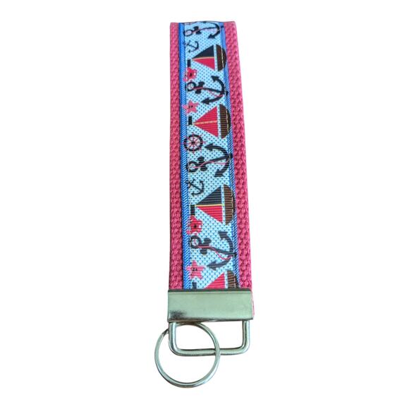Sailboat Anchor Keychain Wristlet Handmade Fabric Key FOB Gift Ocean Sailing - Picture 5 of 5